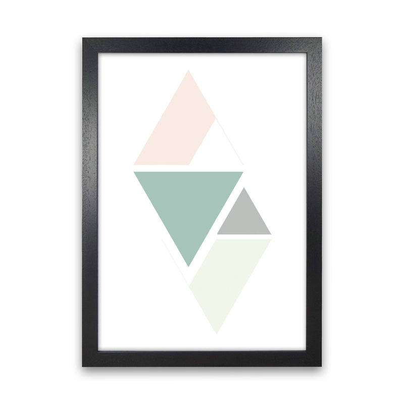 Peach, Green And Grey Abstract Triangles Modern Print Black Grain