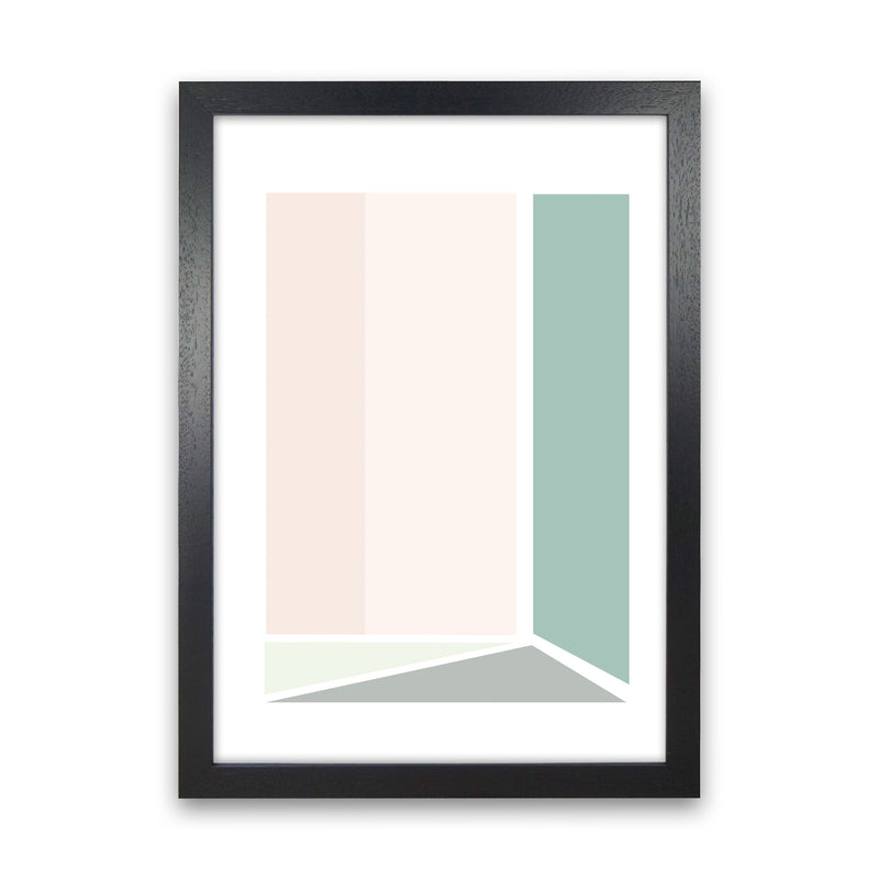 Peach, Green And Grey Abstract Rectangle Modern Print Black Grain