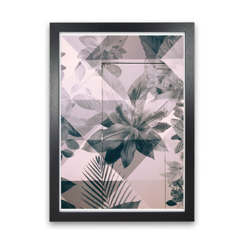 Abstract Retro Flower Pattern Modern Print Black Grain