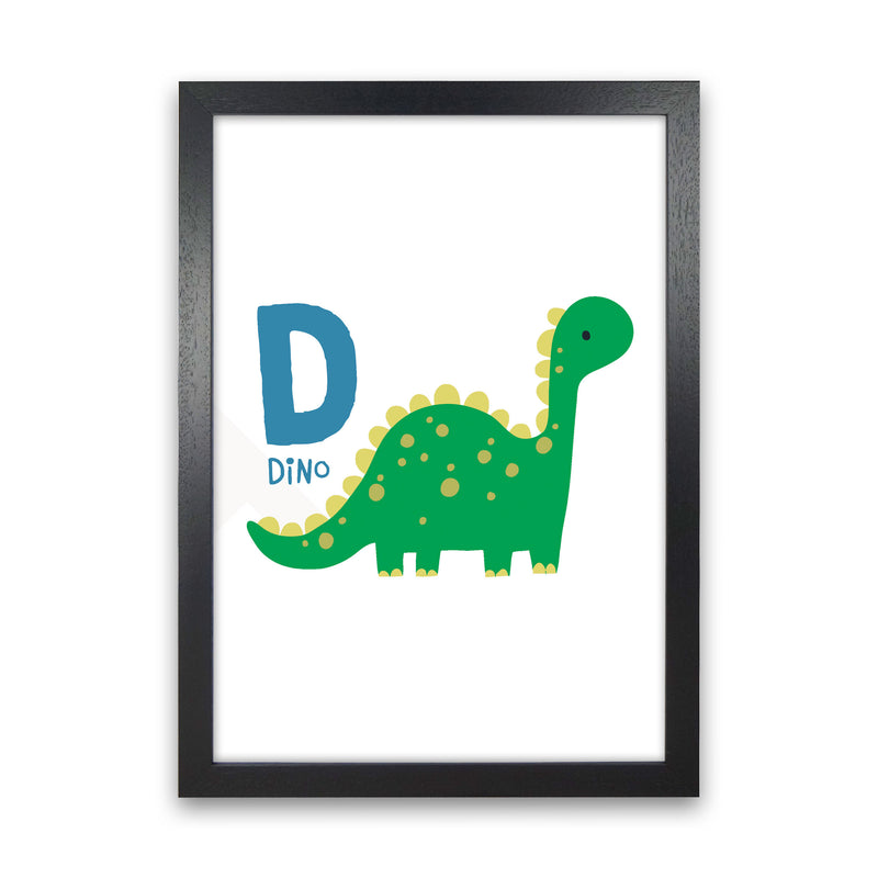 Alphabet Animals, D Is For Dino Framed Nursey Wall Art Print Black Grain