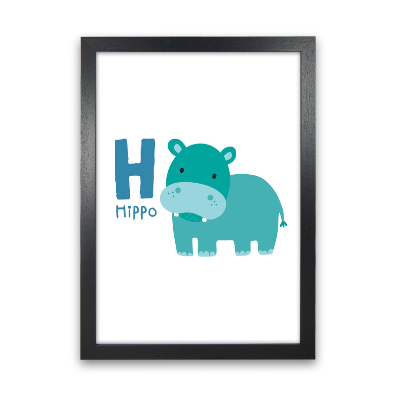 Alphabet Animals, H Is For Hippo Framed Nursey Wall Art Print Black Grain