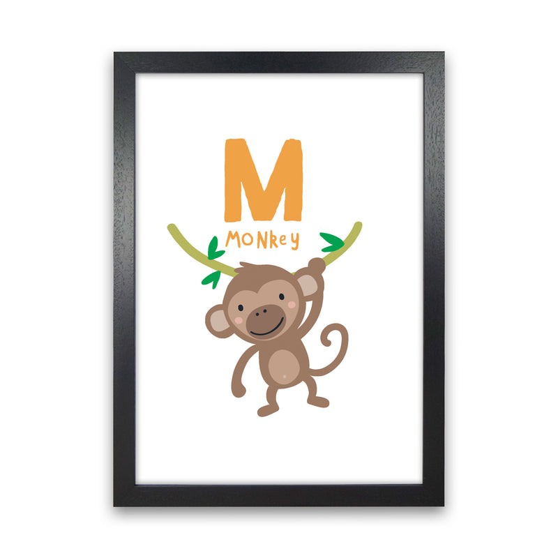 Alphabet Animals, M Is For Monkey Framed Nursey Wall Art Print Black Grain