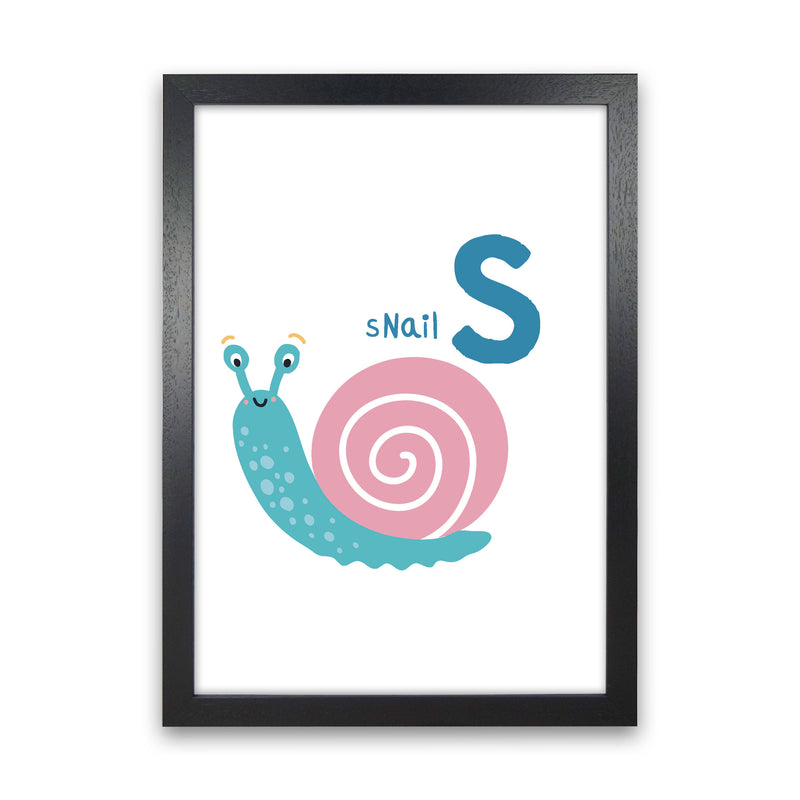 Alphabet Animals, S Is For Snail Framed Nursey Wall Art Print Black Grain
