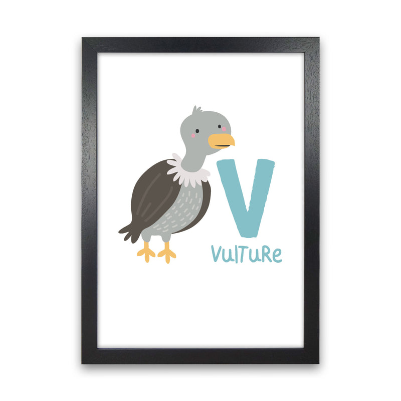 Alphabet Animals, V Is For Vulture Framed Nursey Wall Art Print Black Grain
