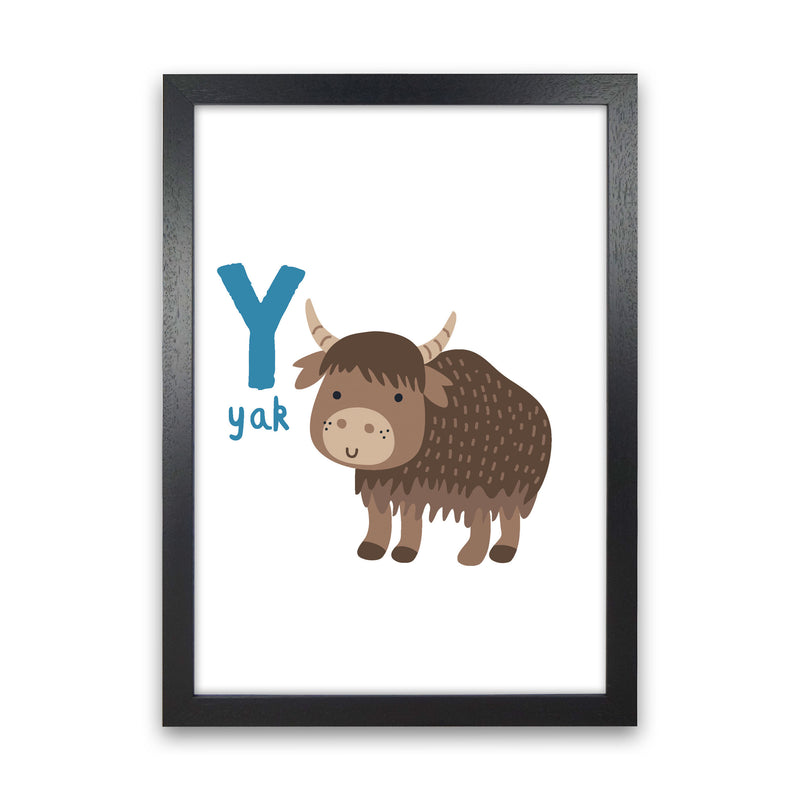 Alphabet Animals, Y Is For Yak Framed Nursey Wall Art Print Black Grain