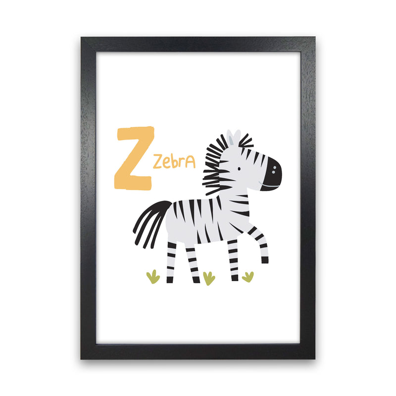 Alphabet Animals, Z Is For Zebra Framed Nursey Wall Art Print Black Grain