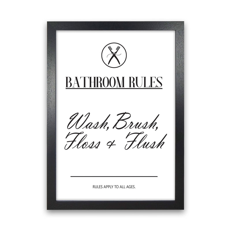 Bathroom Rules Modern Print, Framed Bathroom Wall Art Black Grain