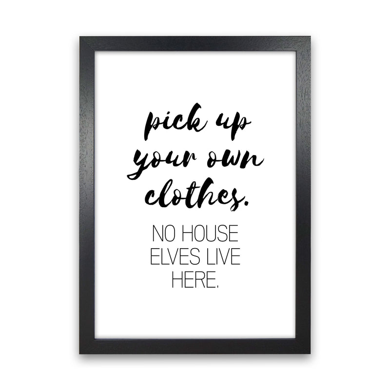 House Elves, Bathroom Framed Typography Wall Art Print Black Grain