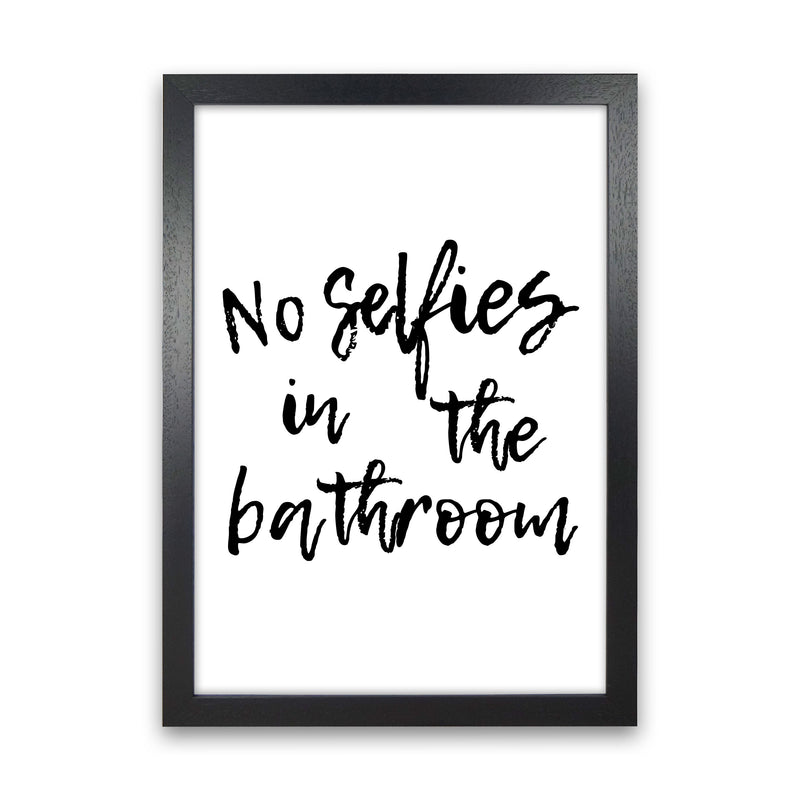 No Selfies, Bathroom Modern Print, Framed Bathroom Wall Art Black Grain