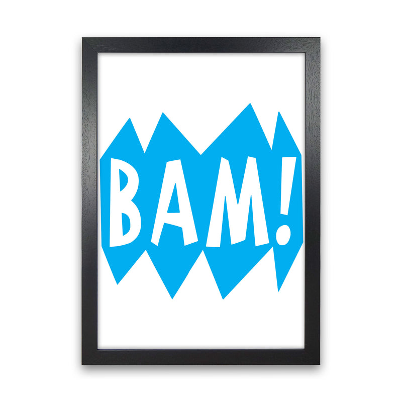 BAM! Blue Framed Nursey Wall Art Print Black Grain