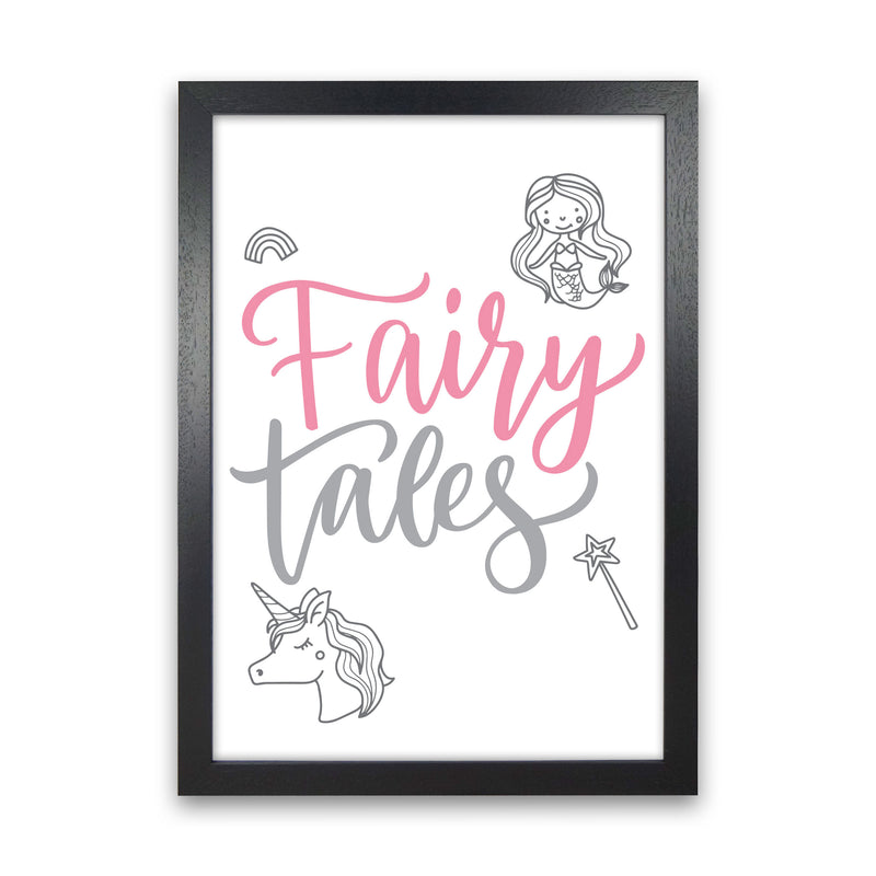 Fairy Tales Pink And Grey Framed Nursey Wall Art Print Black Grain