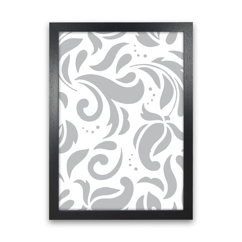 Grey Floral Pattern Modern Print Black Grain