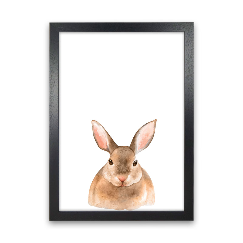Forest Friends, Cute Bunny Modern Print Animal Art Print Black Grain