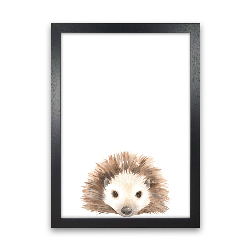 Forest Friends, Cute Hedgehog Modern Print Animal Art Print Black Grain