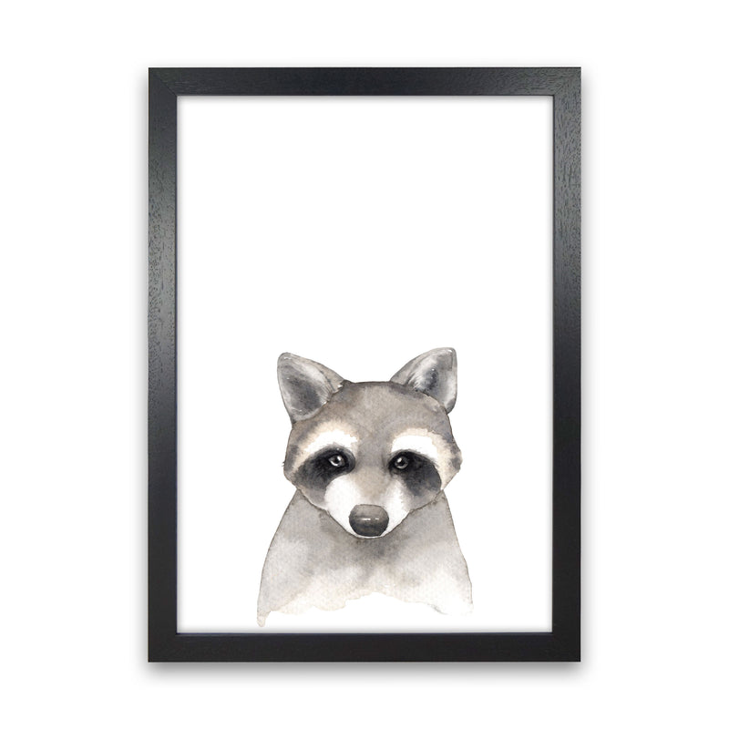 Forest Friends, Cute Raccoon Modern Print Animal Art Print Black Grain