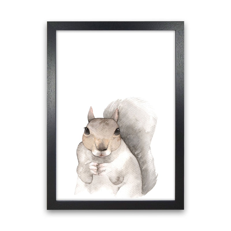 Forest Friends, Cute Squirrel Modern Print Animal Art Print Black Grain