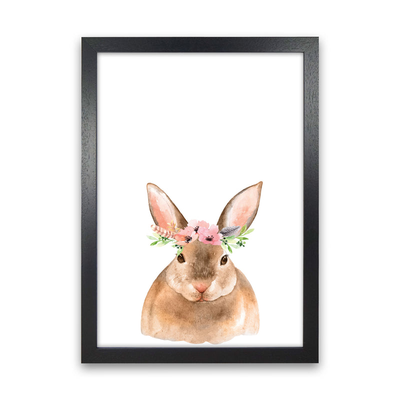 Forest Friends, Floral Cute Bunny Modern Print Animal Art Print Black Grain