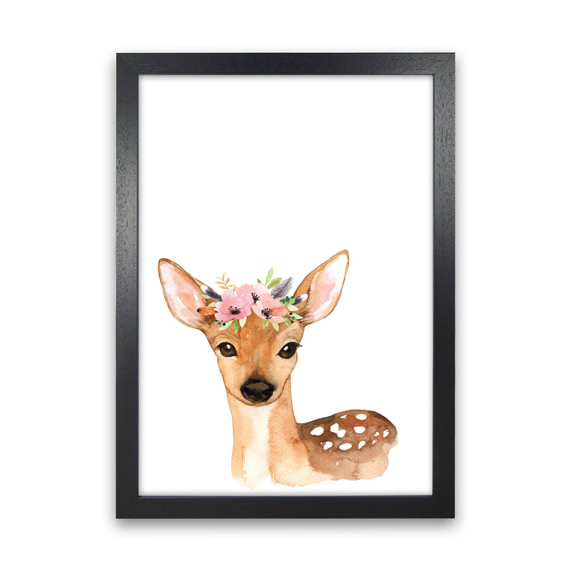 Forest Friends, Floral Cute Deer Modern Print Animal Art Print Black Grain
