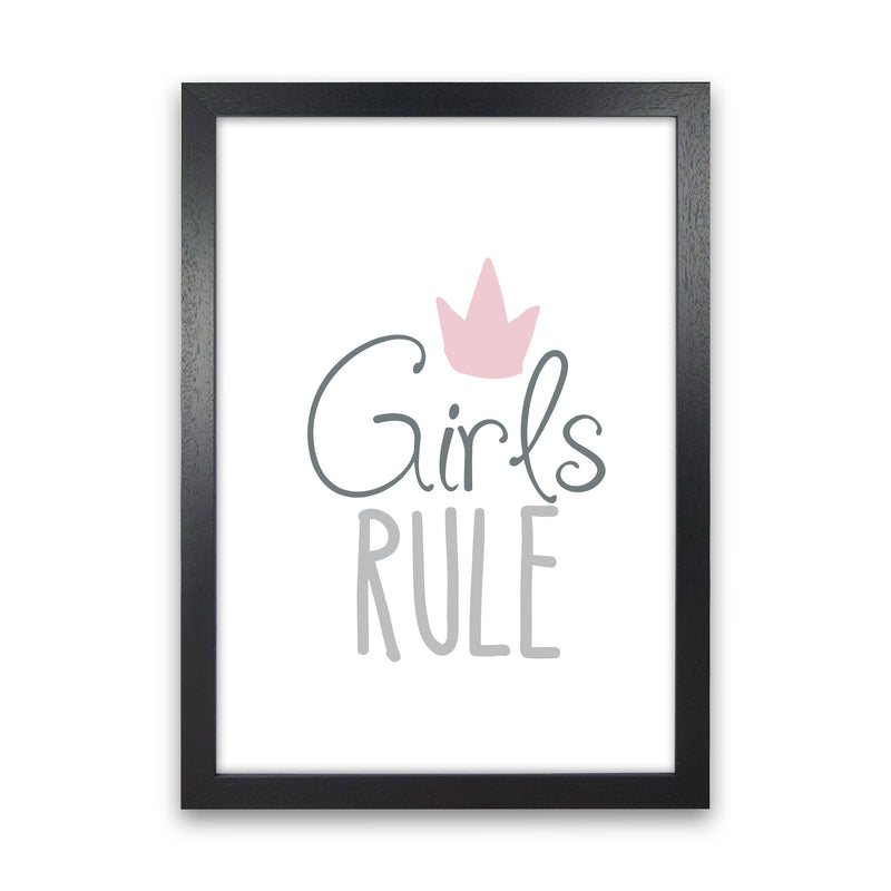 Girls Rule Framed Nursey Wall Art Print Black Grain