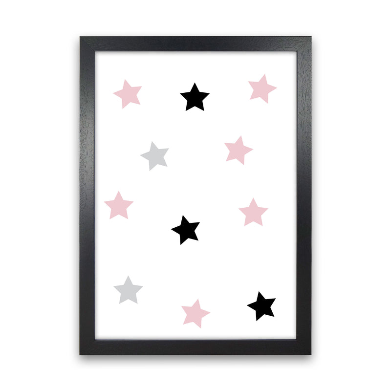 Pink Black And Grey Stars Modern Print Black Grain