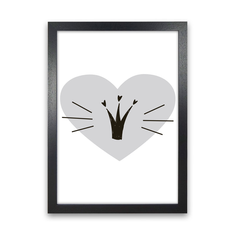 Crown With Grey Heart Framed Nursey Wall Art Print Black Grain