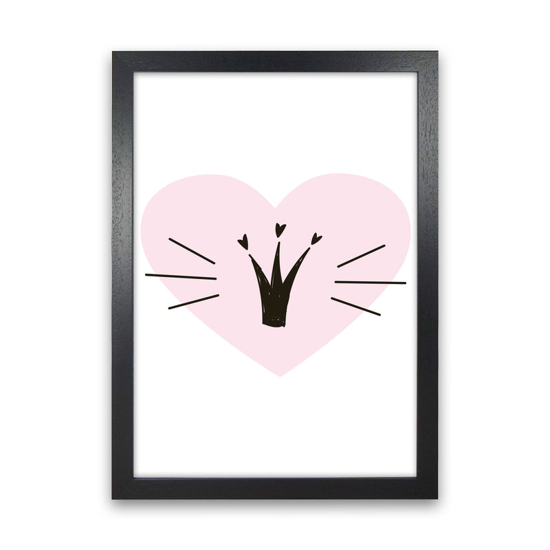 Crown With Pink Heart Framed Nursey Wall Art Print Black Grain