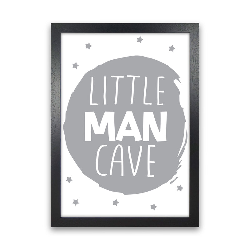 Little Man Cave Grey Circle Framed Nursey Wall Art Print Black Grain