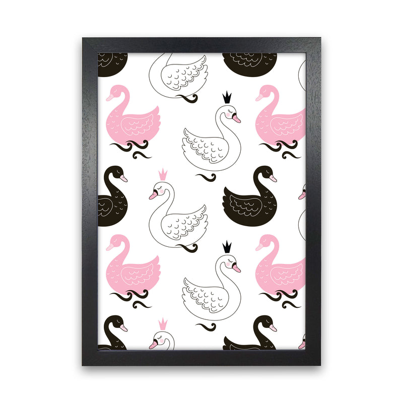 Pink Black And White Swan Pattern Modern Print Animal Art Print Black Grain