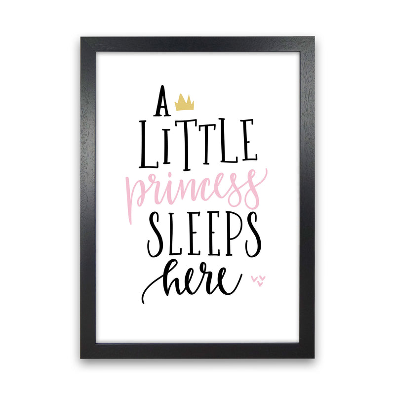 A Little Princess Sleeps Here Framed Nursey Wall Art Print Black Grain