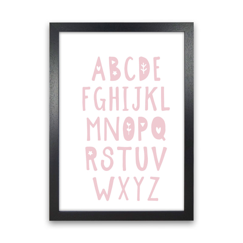 Baby Pink Alphabet Framed Nursey Wall Art Print Black Grain