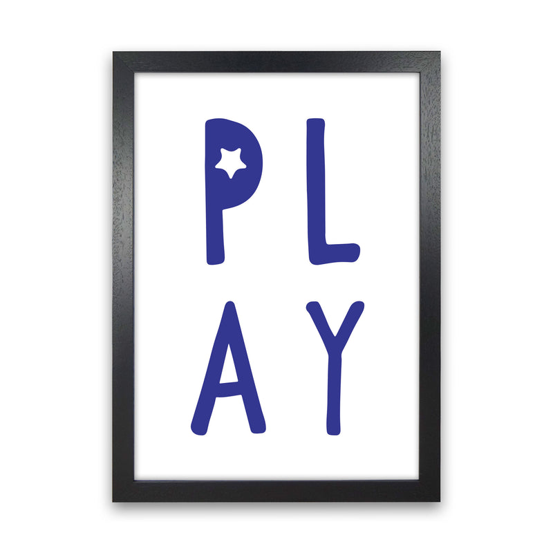 Play Navy Framed Typography Wall Art Print Black Grain