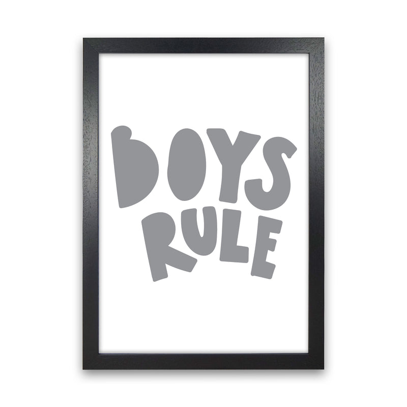 Boys Rule Grey Framed Nursey Wall Art Print Black Grain