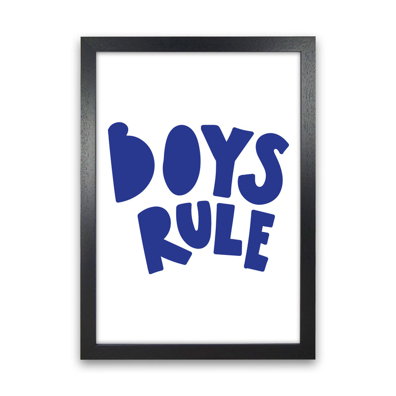 Boys Rule Navy Framed Nursey Wall Art Print Black Grain