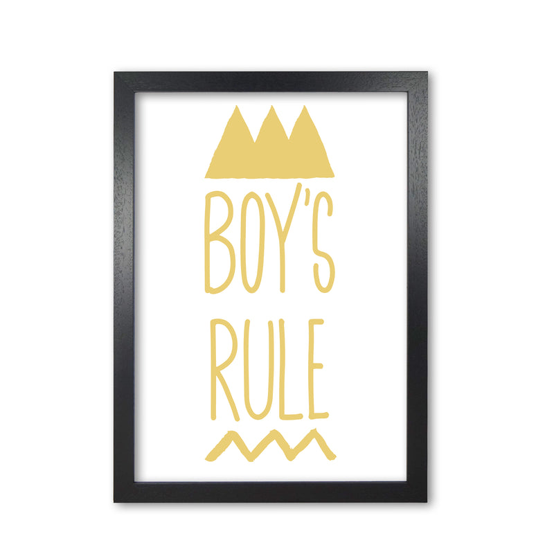 Boys Rule Gold Framed Nursey Wall Art Print Black Grain