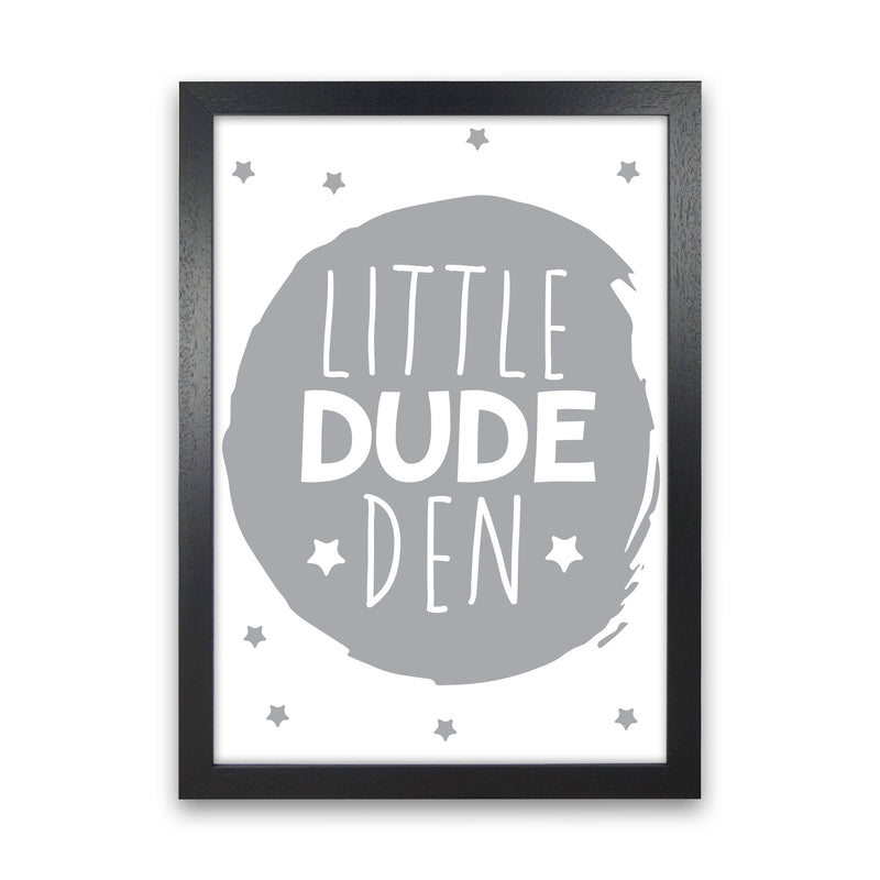 Little Dude Den Grey Circle Framed Nursey Wall Art Print Black Grain