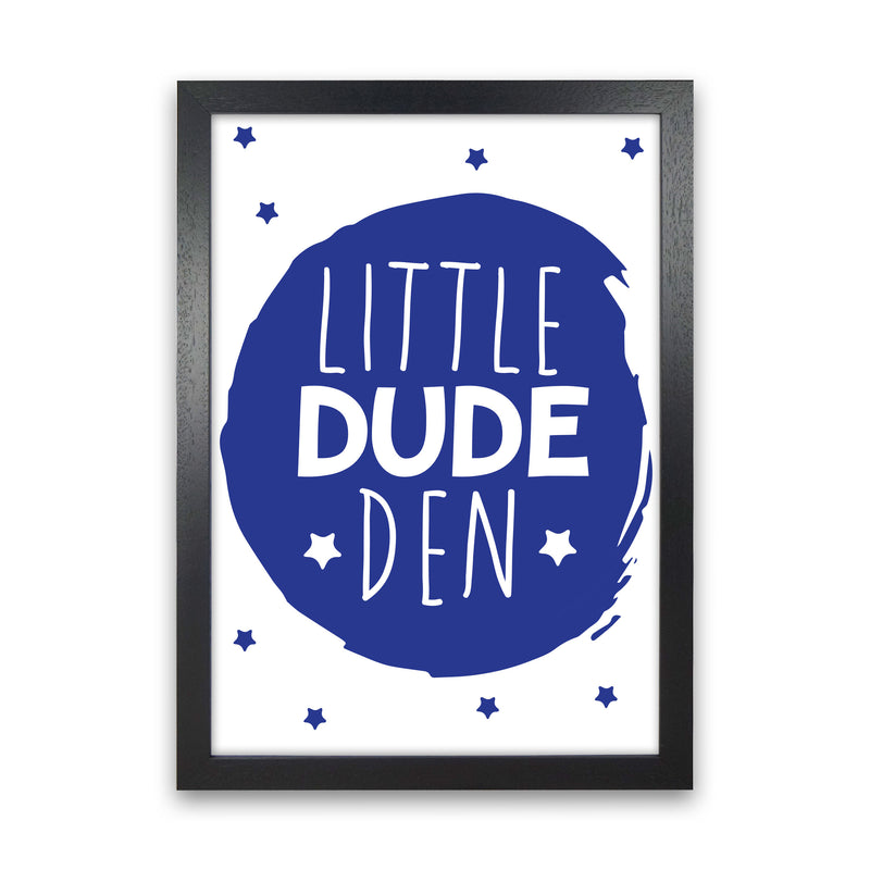 Little Dude Den Navy Circle Framed Nursey Wall Art Print Black Grain