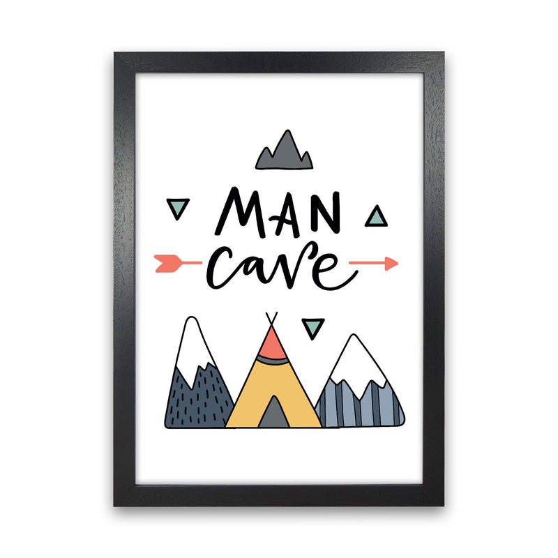Man Cave Mountains Framed Typography Wall Art Print Black Grain