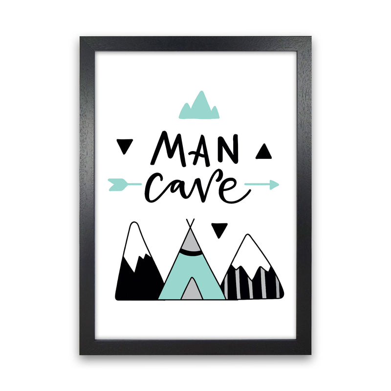 Man Cave Mountains Mint And Black Framed Typography Wall Art Print Black Grain
