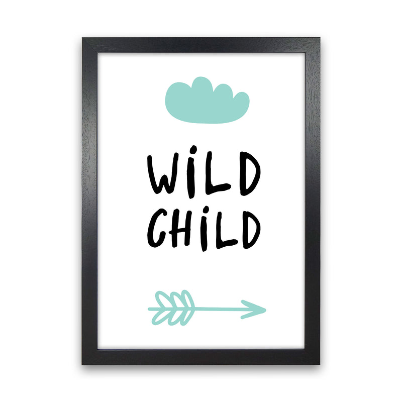 Wild Child Mint And Black Framed Nursey Wall Art Print Black Grain