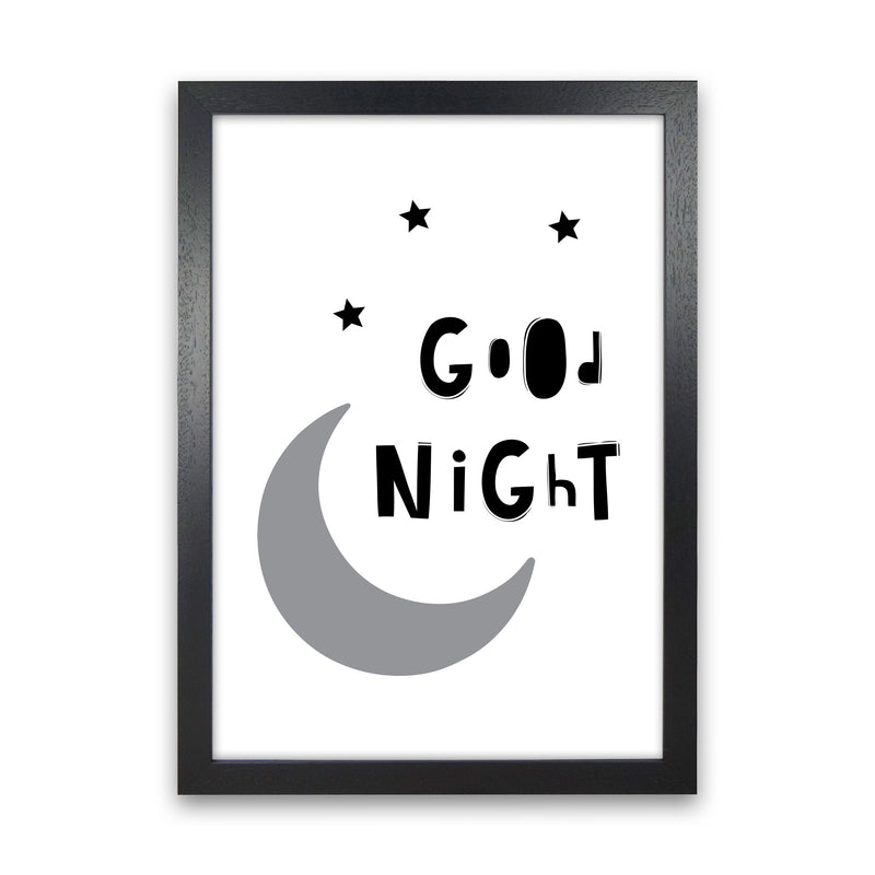 Good Night Moon Framed Nursey Wall Art Print Black Grain