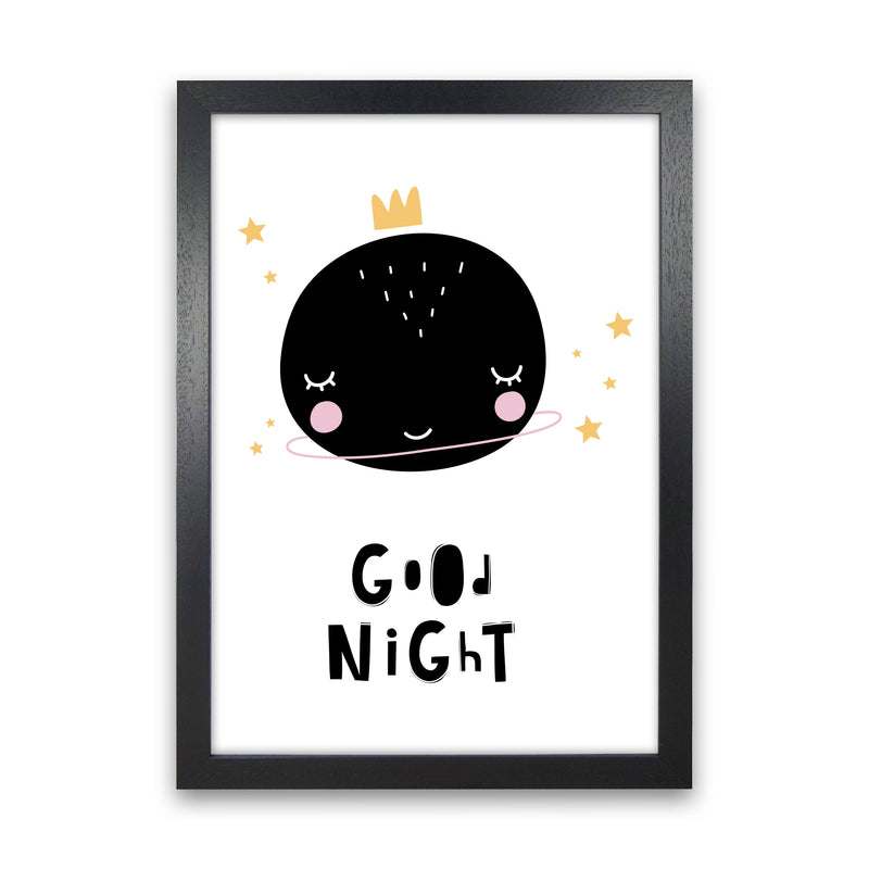 Good Night Planet Framed Nursey Wall Art Print Black Grain