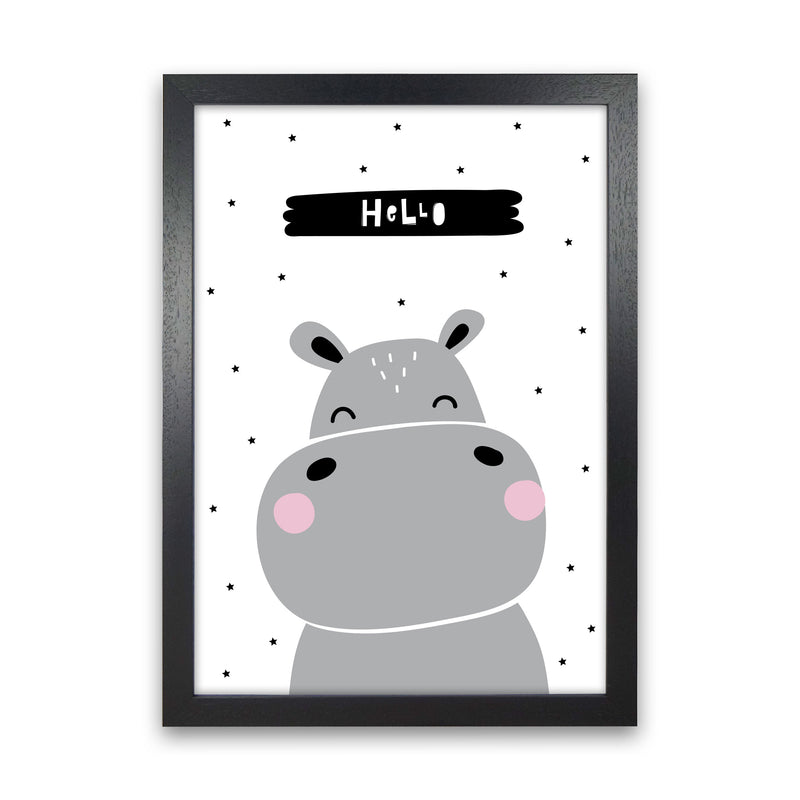 Hello Hippo Modern Print Animal Art Print Black Grain