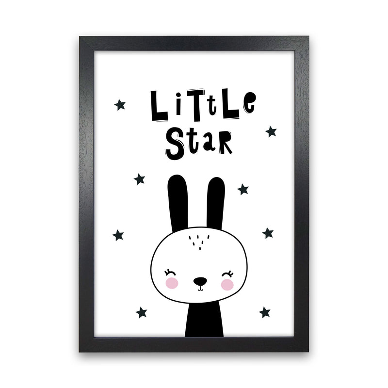 Little Star Bunny Framed Nursey Wall Art Print Black Grain