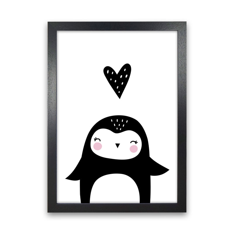 Penguin And Heart Modern Print Animal Art Print Black Grain