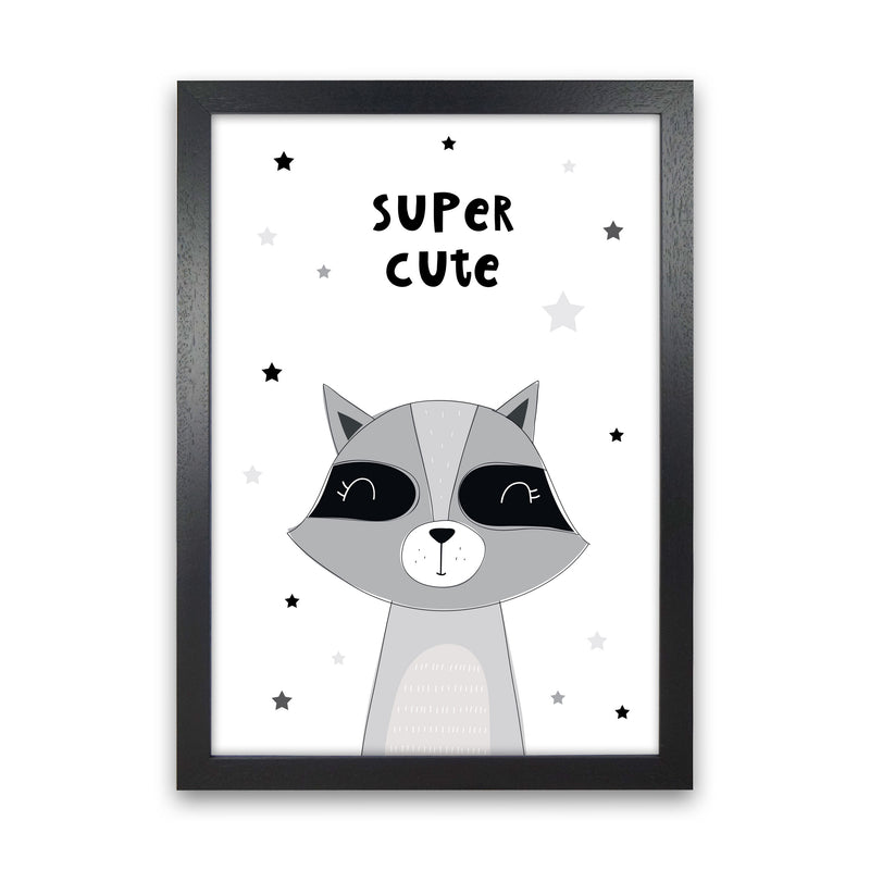 Super Cute Raccoon Framed Nursey Wall Art Print Black Grain
