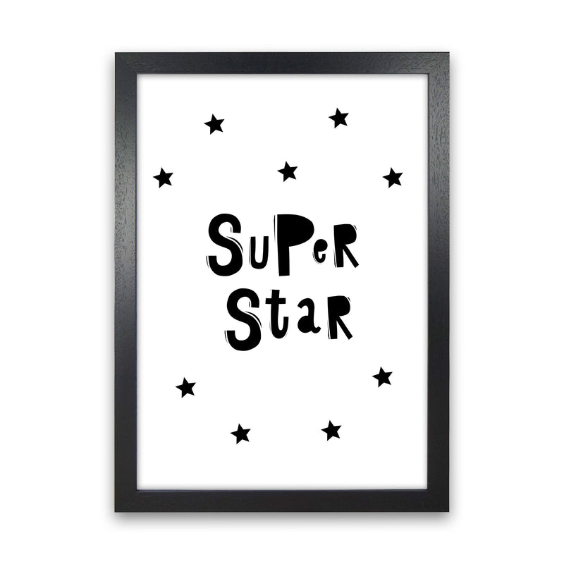 Super Star Scandi Framed Nursey Wall Art Print Black Grain