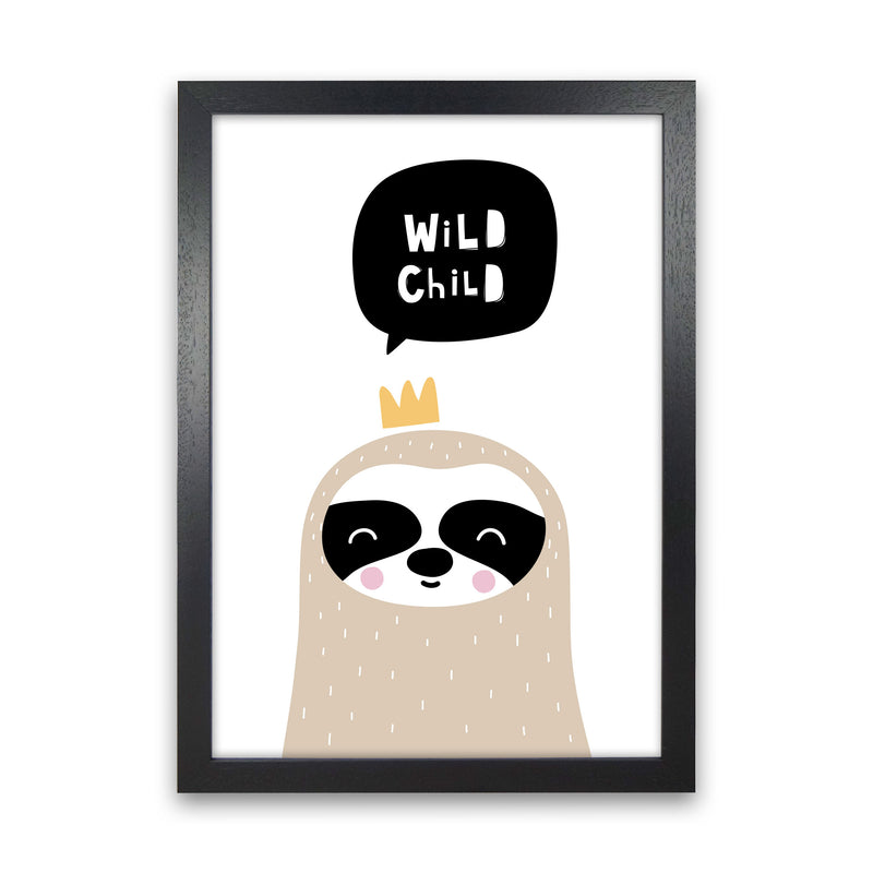 Wild Child Sloth Framed Nursey Wall Art Print Black Grain