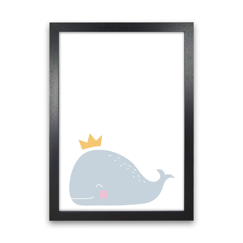 Whale With Crown Framed Nursey Wall Art Print Black Grain