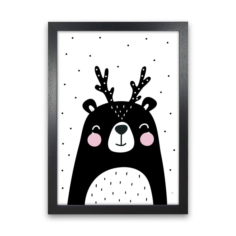 Black Bear With Antlers Modern Print Animal Art Print Black Grain