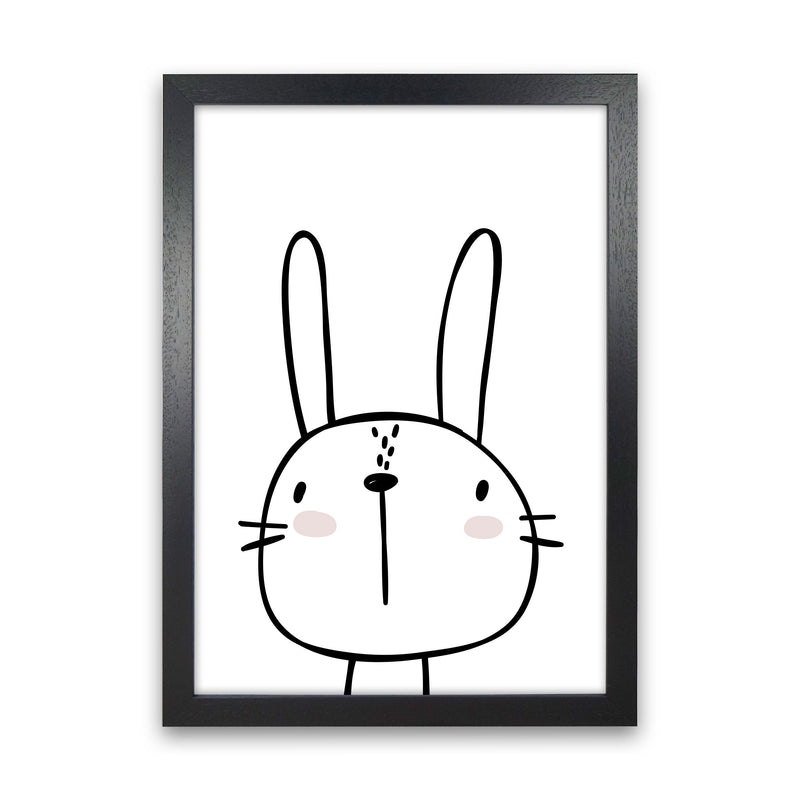 White Bunny Modern Print, Animal Art Print Black Grain